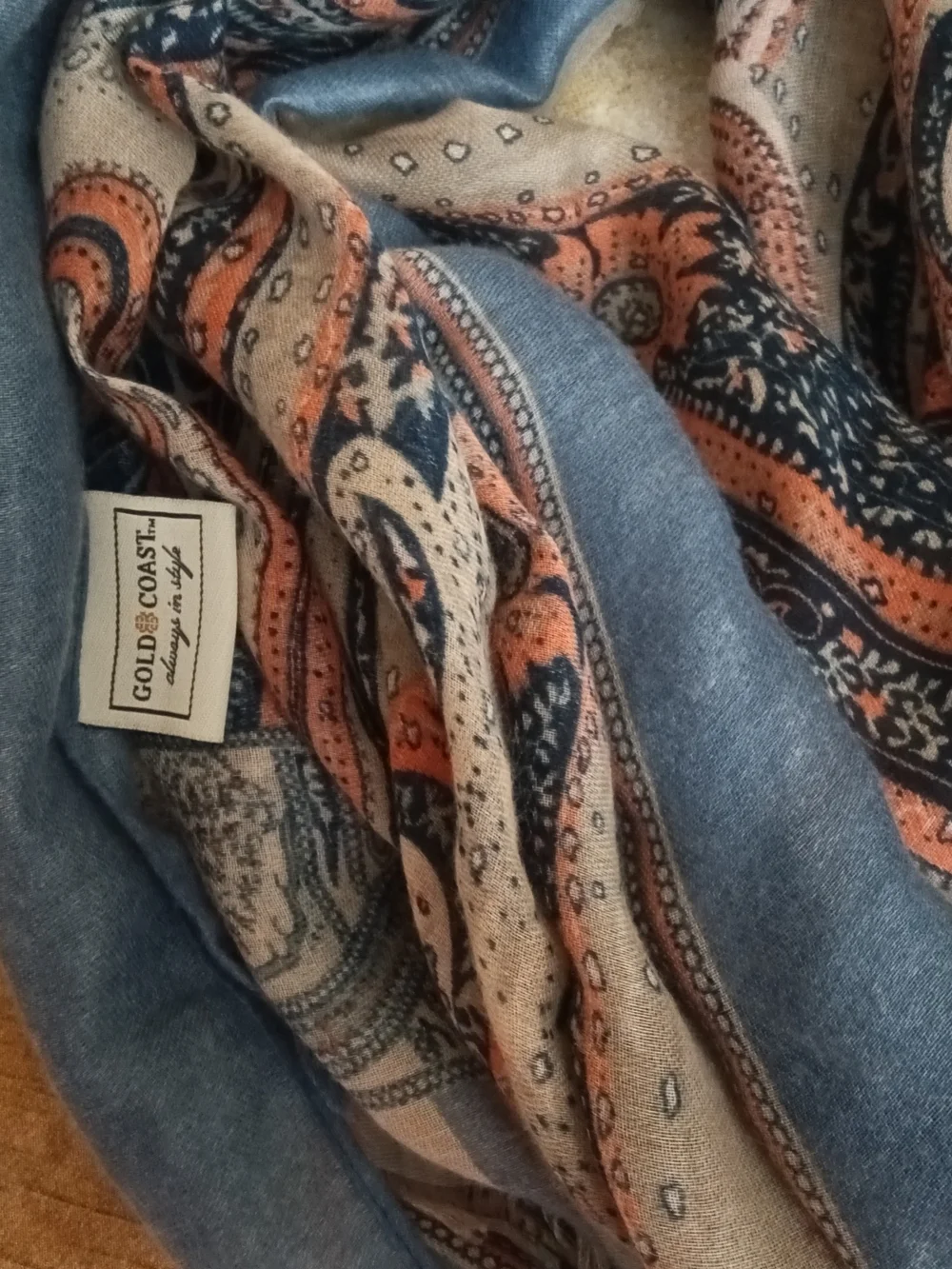 Gold Coast Blue Paisley-Accent Scarf